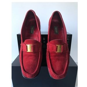 Bally Tempest Red Suede Loafers.